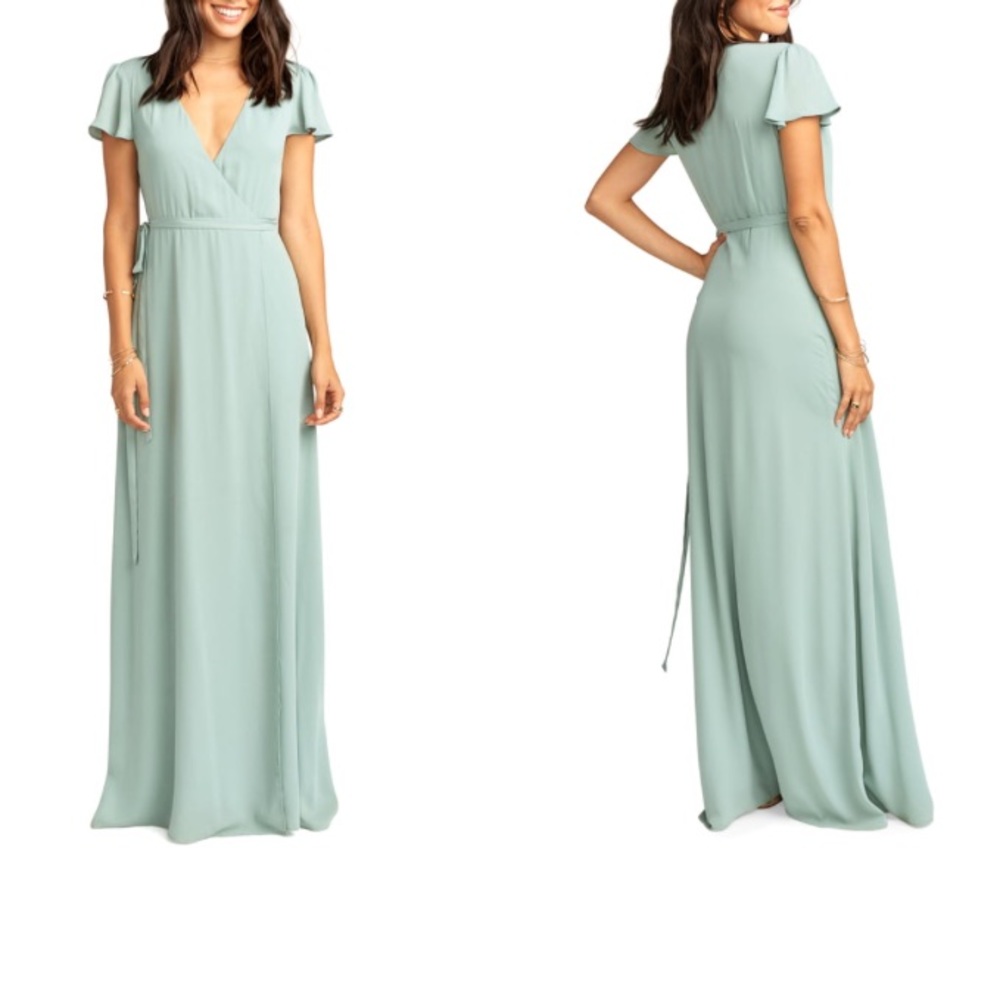 Show Me Your Mumu Noelle Wrap Dress in Silver Sage